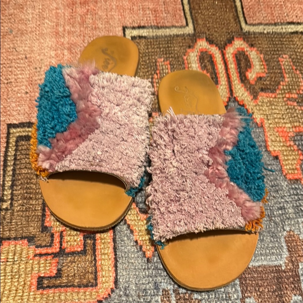 Free People Multicolor Fuzzy Slide Sandals